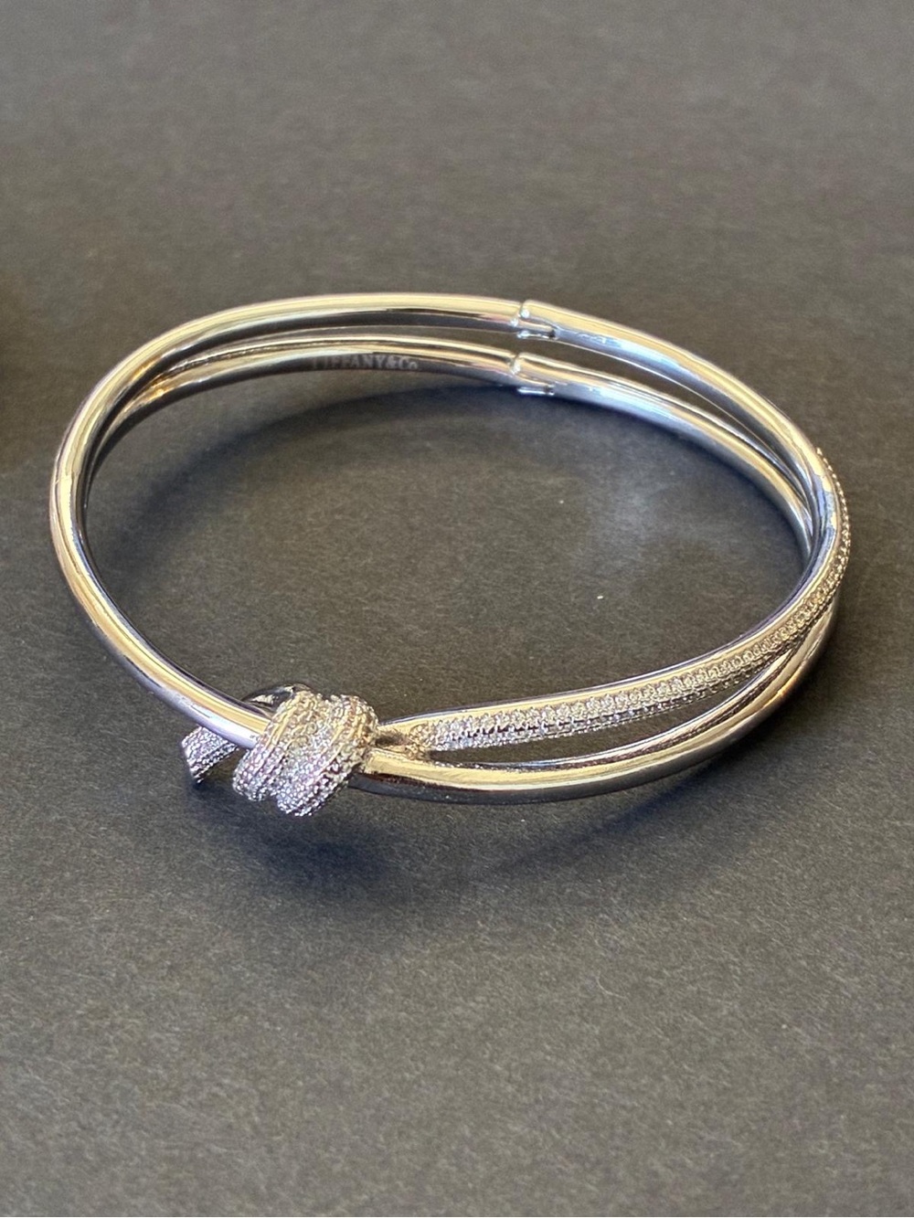 Stainless Steel Fashion Silver Knot Double Row Bangle Bracelet Sz 18cm
